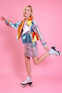 JAYLEY 90's Metallic Patchwork Biker Jacket