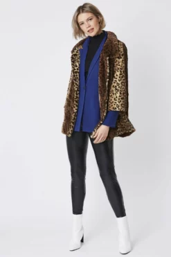 JAYLEY Animal Print Faux Fur Teddy Coat