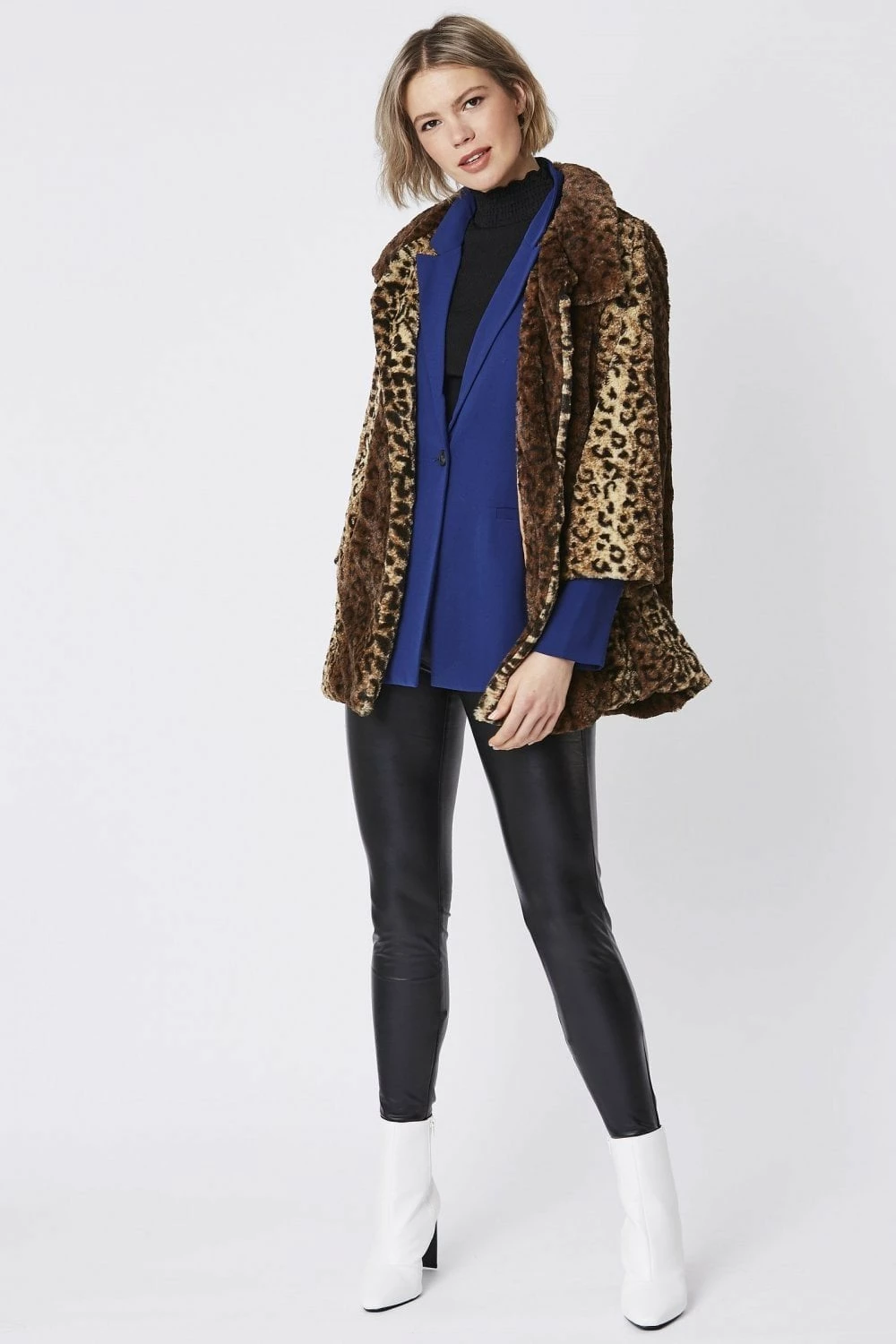 JAYLEY Animal Print Faux Fur Teddy Coat