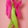 JAYLEY Bamboo Faux Fur Fuchsia Pink Midi Coat