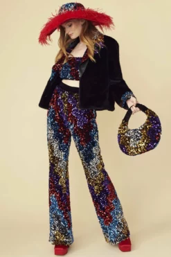 JAYLEY Bamboo Faux Fur Sequins Jacket