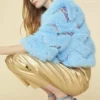 JAYLEY Bamboo Sequin Eco Faux Fur Coat In Blue