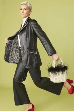 JAYLEY Black And Snake Print Eco Leather Blazer