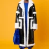 JAYLEY Black And White Midi Aviator Jacket In Faux Leather And Faux Fur