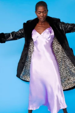 JAYLEY Black Faux Fur And Faux Suede Trench Coat