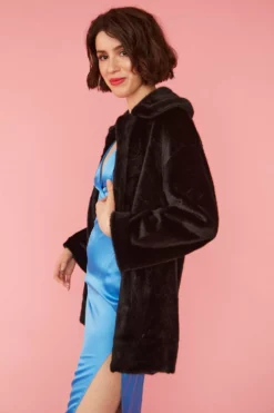 JAYLEY Black Faux Fur Duchess Midi Coat