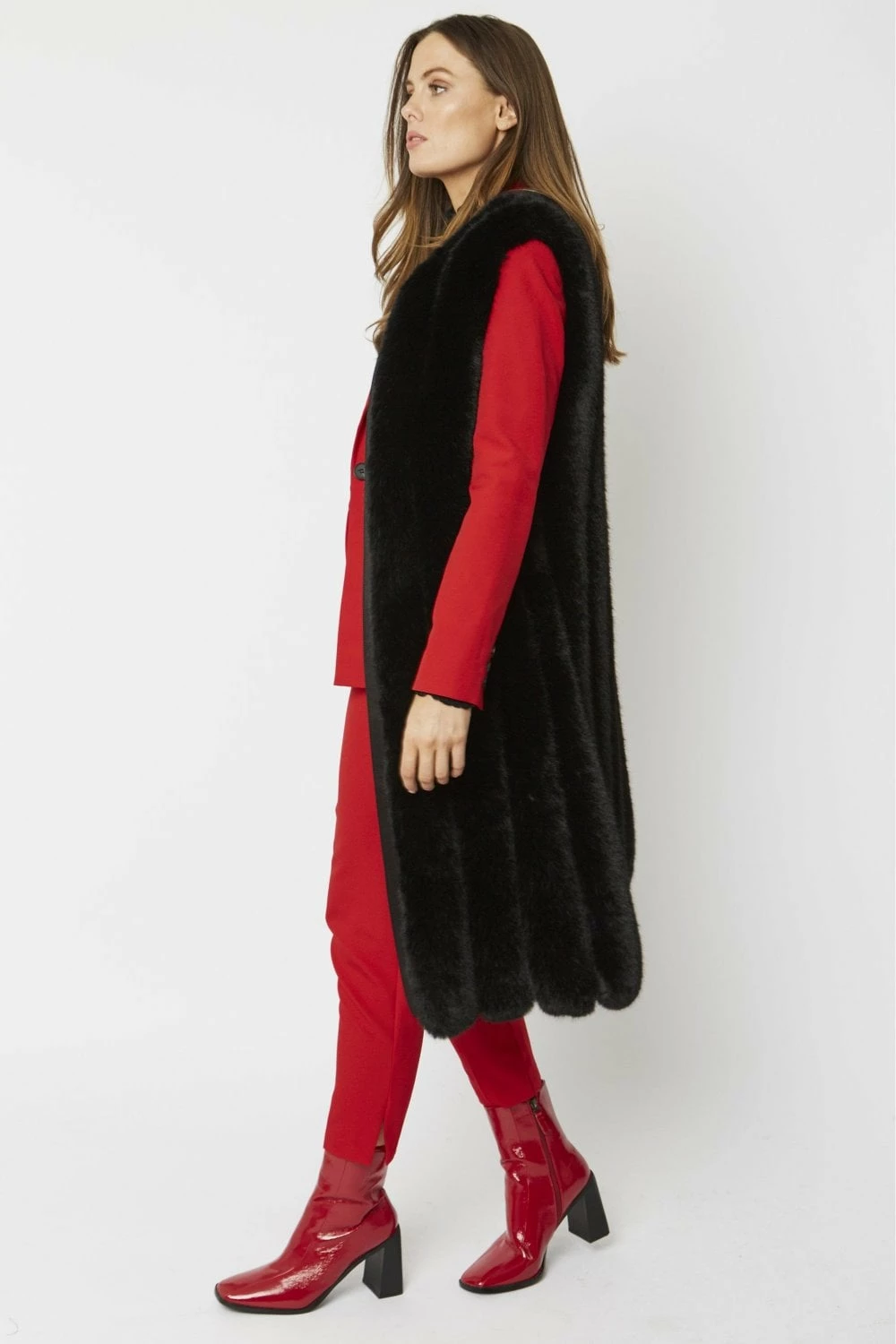 JAYLEY Black Faux Fur Midi-Maxi Gilet - Image 2