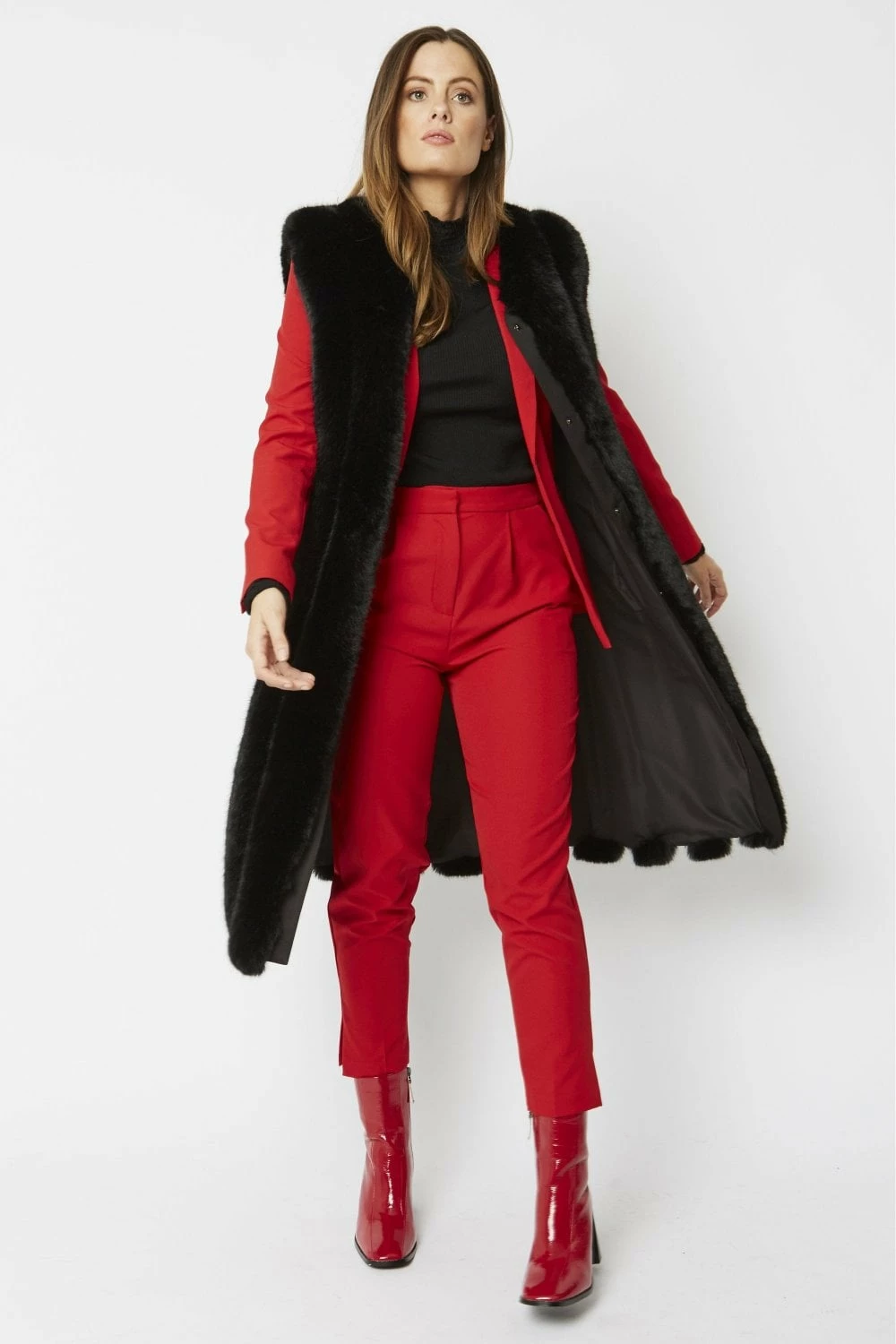 JAYLEY Black Faux Fur Midi-Maxi Gilet - Image 3