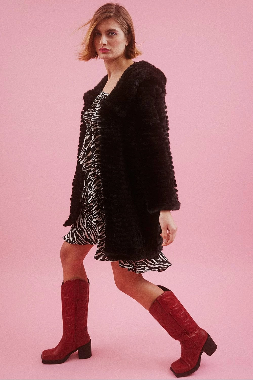 JAYLEY Black Faux Mink Fur Hooded Coat