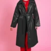 JAYLEY Black Maxi Eco Leather Puffer Coat