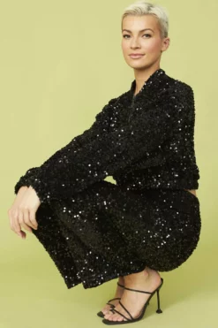 JAYLEY Black Sequin Bomber Jacket