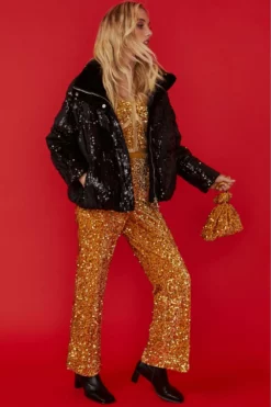 JAYLEY Black Sequin Puffer Jacket