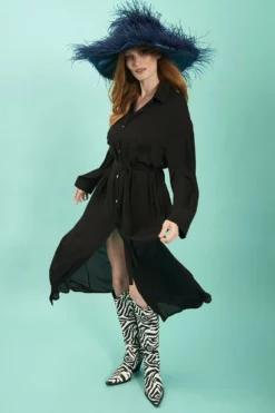 JAYLEY Black Silk Blend Maxi Shirt Dress