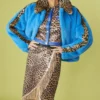 JAYLEY Blue And Leopard Print Faux Fur Coat