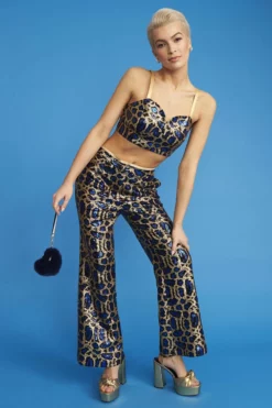 JAYLEY Blue Animal Print Sequin Trousers