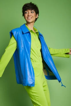 JAYLEY Blue Eco Leather Gilet