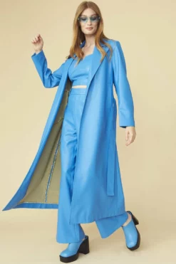 JAYLEY Blue Eco Leather Trench Coat