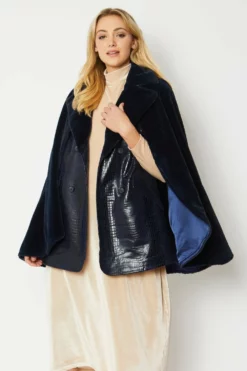JAYLEY Blue Faux Cashmere Fur & Faux Suede Gilet & Cape 2 In 1