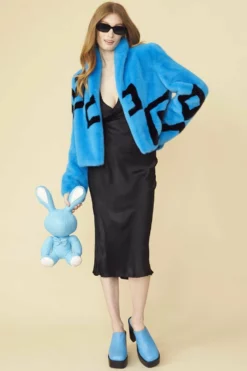 JAYLEY Blue Faux Fur Cropped Jacket