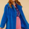 JAYLEY Blue Faux Fur Duchess Midi Coat