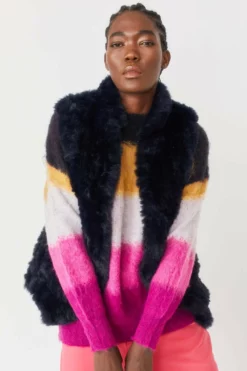 JAYLEY Blue Hand Knitted Faux Fur Gilet