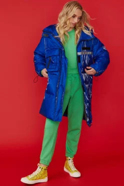 JAYLEY Blue Hooded Puffer Down Coat