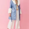 JAYLEY Blue Luxury Faux Leather Aubrey Coat With Detachable Faux Fur Cuffs & Collar