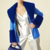 JAYLEY Blue Shorted Belted Coat With Faux Fur Cuffs And Collar