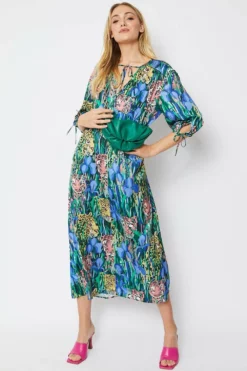 JAYLEY Blue Silk Animal Print Emma Dress