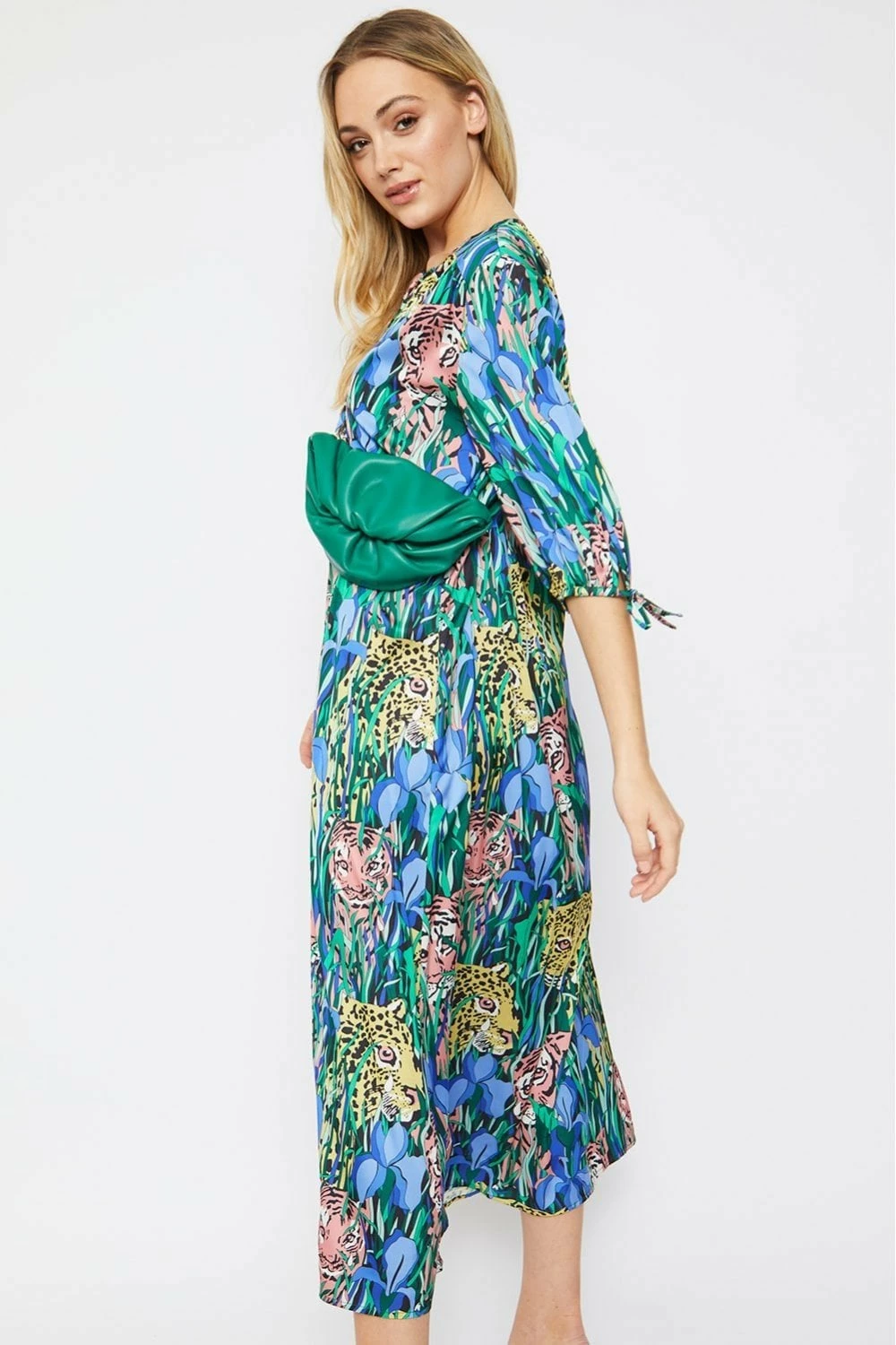 JAYLEY Blue Silk Animal Print Emma Dress - Image 3