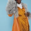 JAYLEY Brown And Grey Mongolian Fur And Faux Suede Coat