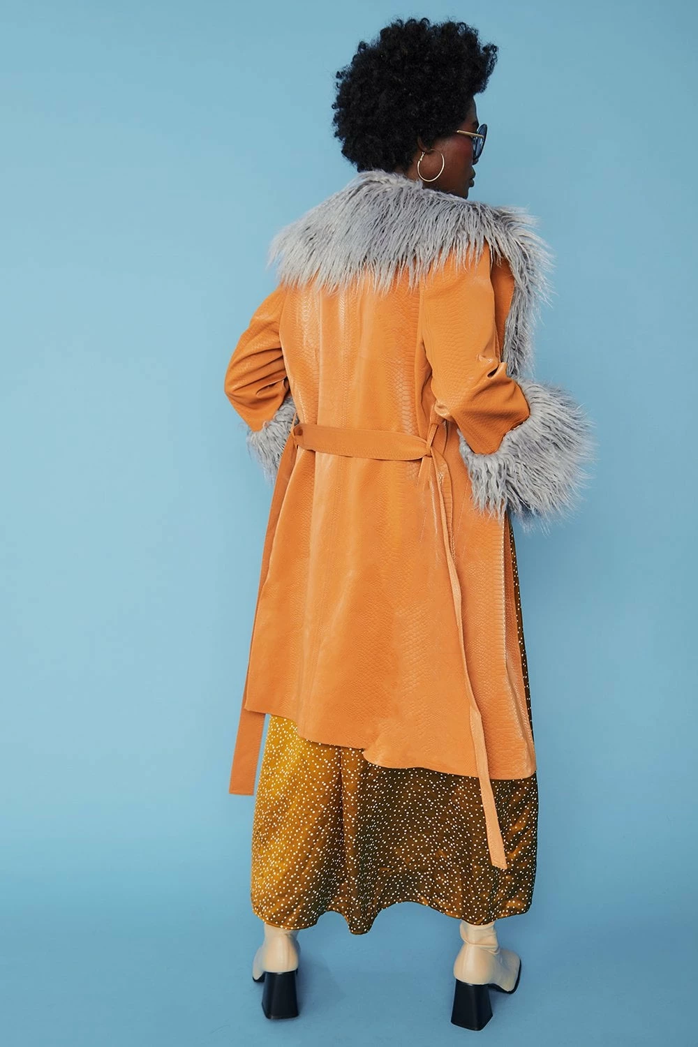 JAYLEY Brown And Grey Mongolian Fur And Faux Suede Coat - Image 5