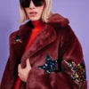 JAYLEY Brown Bamboo Faux Fur Sequins Star Jacket