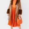 JAYLEY Brown Luxury Faux Leather Aubrey Coat With Detachable Faux Fur Cuffs & Collar