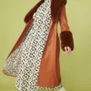 JAYLEY Brown Trench Style Belted Coat With Faux Fur Cuffs And Collar