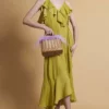 JAYLEY Chartreuse Silk Blend Maxi Ruffle Wrap Dress