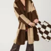 JAYLEY Checkered Brown Faux Shearling Oversized Coat