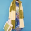 JAYLEY Checkered Cream And Green Faux Shearling Oversized Coat
