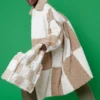 JAYLEY Checkered Mocha And White Faux Shearling Oversized Coat