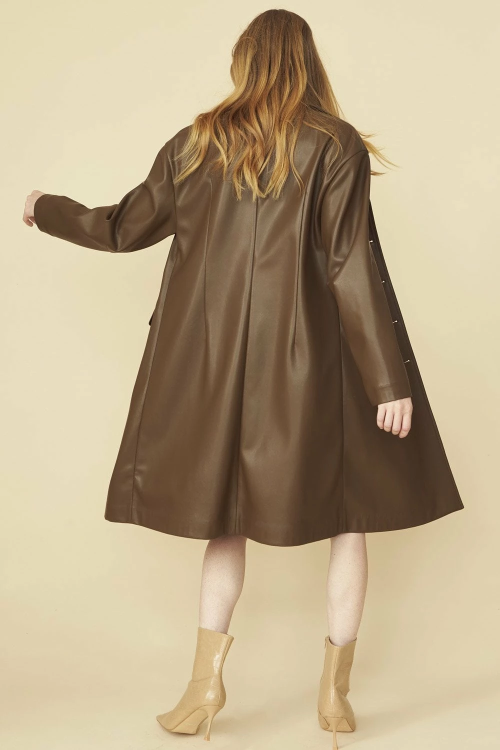 JAYLEY Chocolate Brown Eco Leather Trench Coat - Image 3