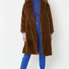JAYLEY Chocolate Faux Fur Midi Shaved Shearling Coat