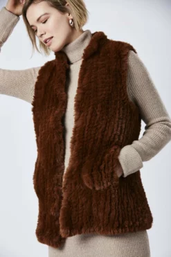 JAYLEY Chocolate Hand Knitted Faux Fur Gilet