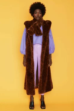 JAYLEY Chocolate Shania Faux Fur Long Length Hooded Gilet