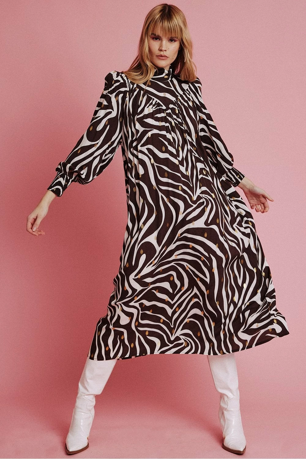 JAYLEY Chocolate Silk Blend Long Sleeve Maxi Dress - Image 2