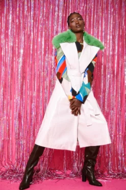 JAYLEY Cream Eco Leather Gilet With Removable Fur Collar