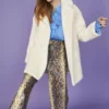 JAYLEY Cream Faux Fur Midi Coat