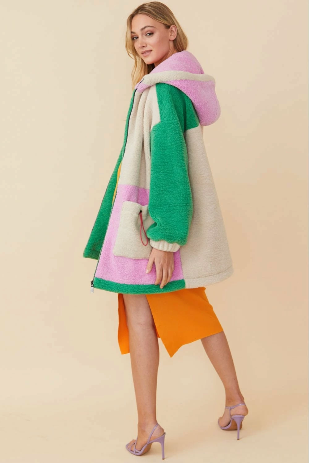 JAYLEY Cream Faux Shearling Patchwork Jacket - Image 2