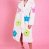 JAYLEY Eco Bamboo Faux Fur Coat With Bright Flower Detailing