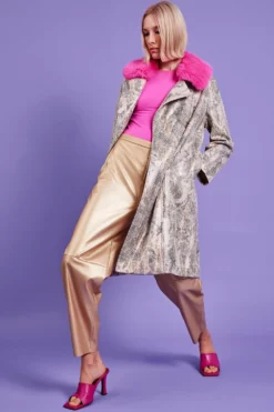 JAYLEY Eco Faux Suede Faux Fur Collar Jacket