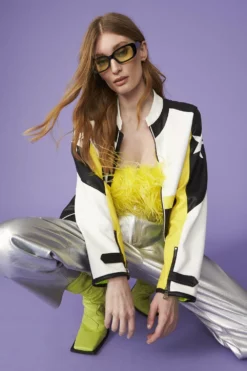 JAYLEY Eco Leather Black And Yellow Motorcross Jacket